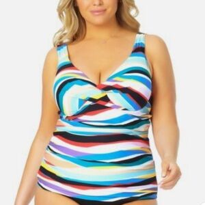 Anne Cole Multicolor Stripe Tankini Swim Top 20W NWT